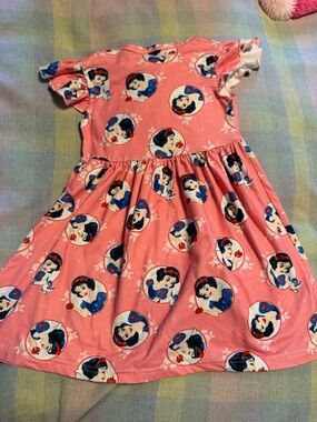 Coral colored Snow White Print Flutter Sleeve Dress